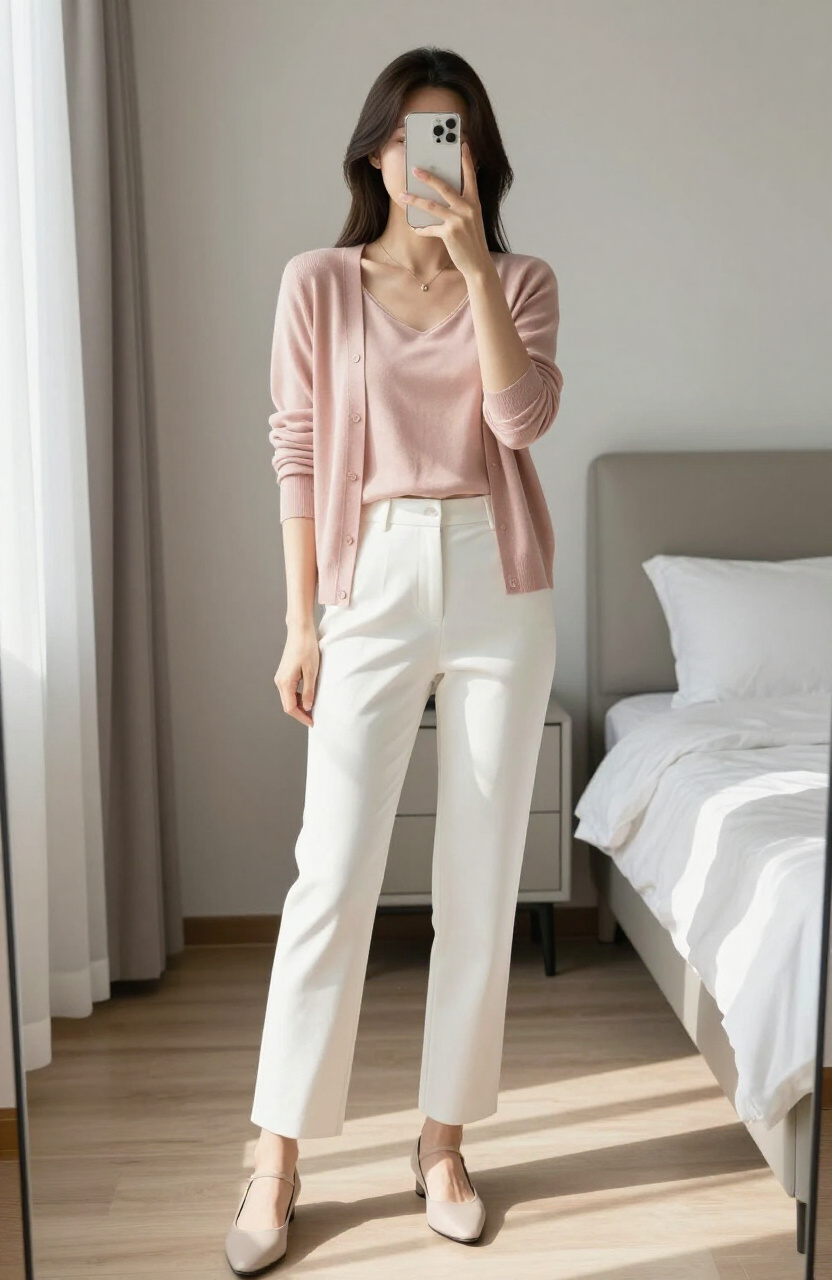 Cardigan White Pants