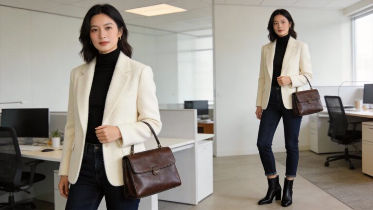 Dark Denim Blue Jeans Winter Outfits for Working Women