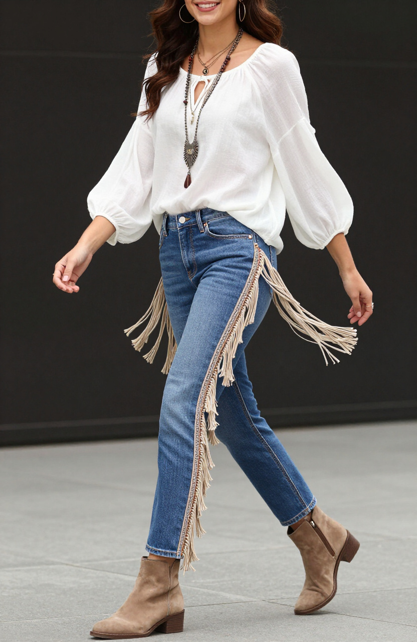 Tassel Trim Jeans
