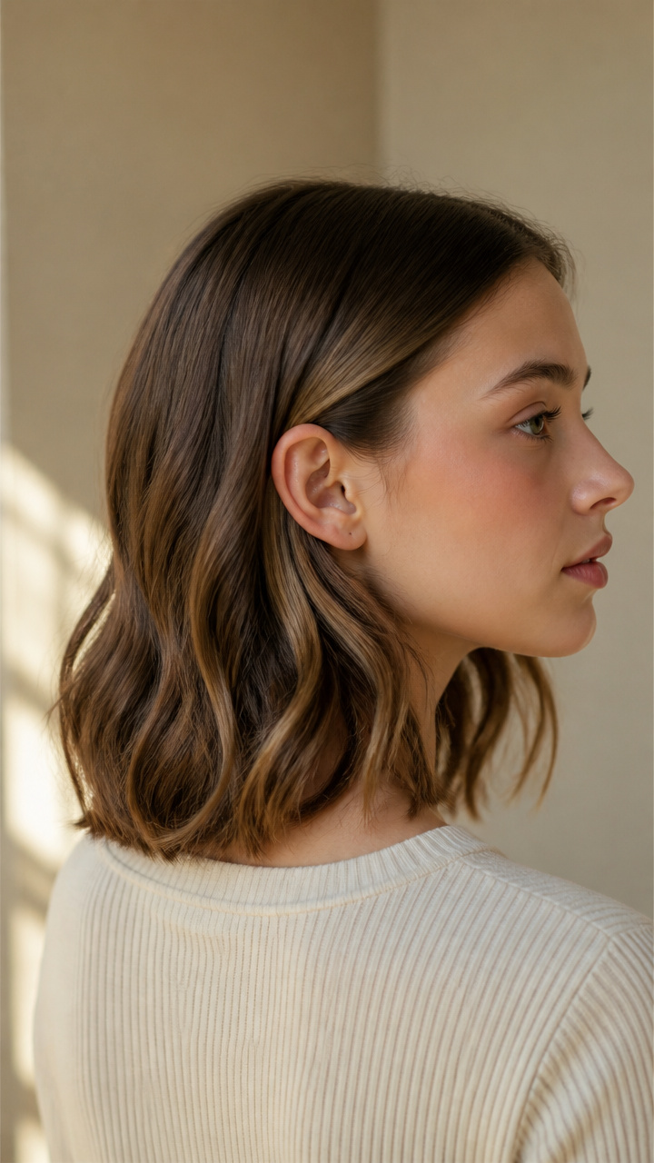 Wavy Lob with Tucked Behind Ears