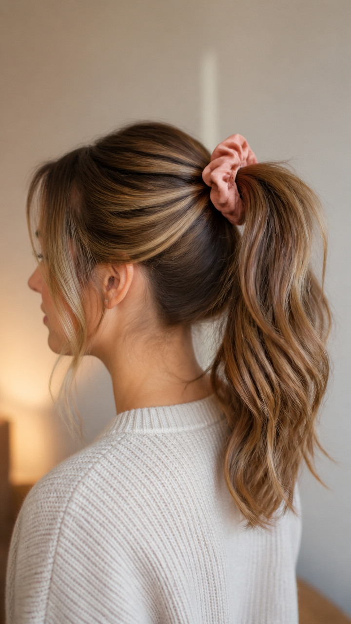 Face-Framing Layers With Scrunchie